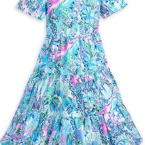 Floral Tiered Dress in Blue and Pink